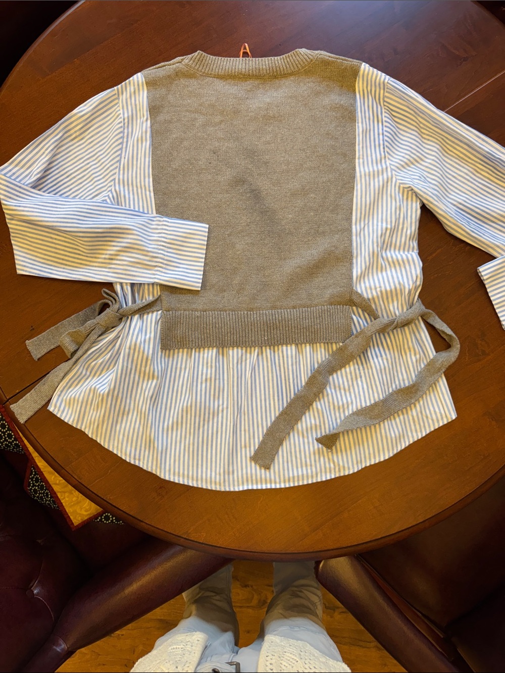 entro Blue-White Striped Button-Down with Taupe Knit Back